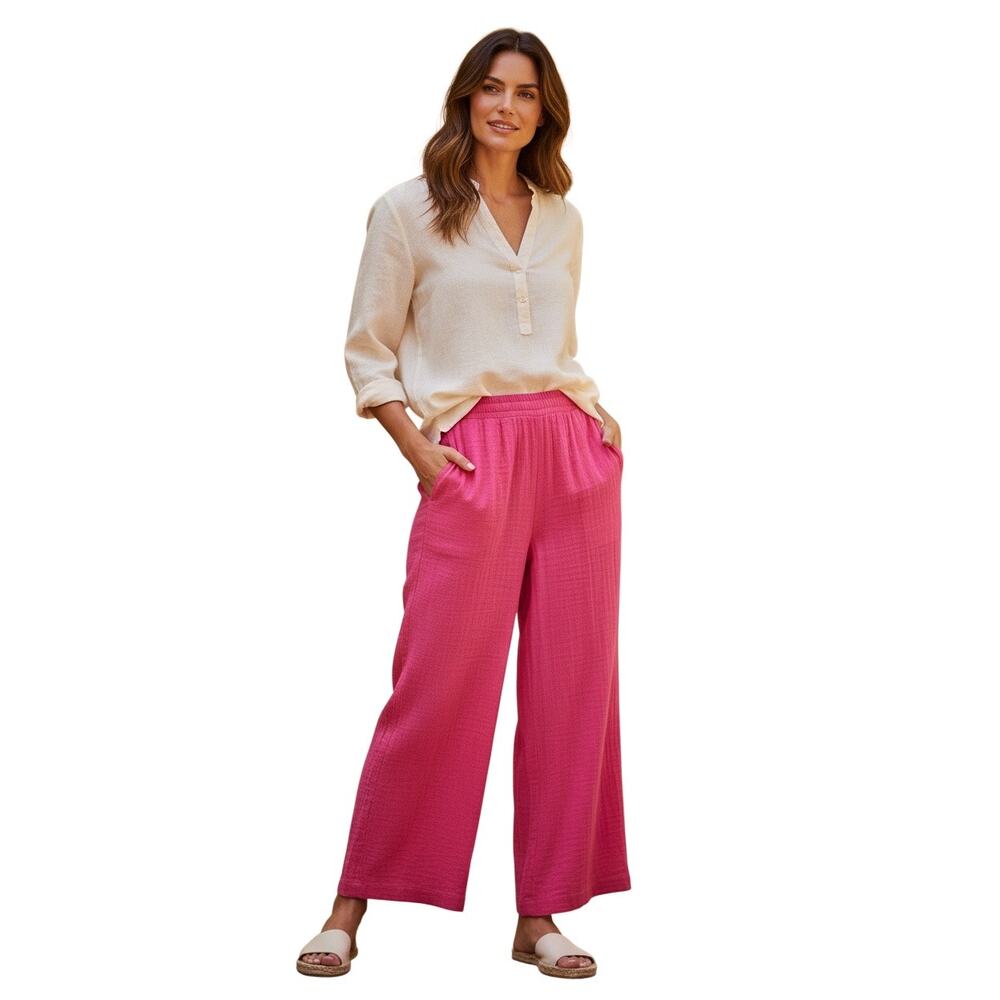DKNY wide leg soft pink comfy cotton gauze pants Size L
